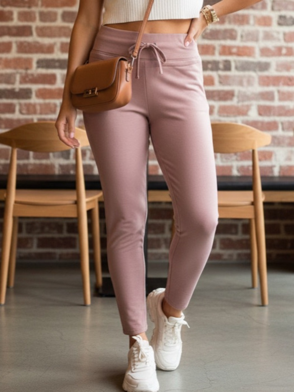 Fabletics Lia Lounge Tan Drawstring Leggings High Waist Soft Terry Pants Large - Picture 11 of 14